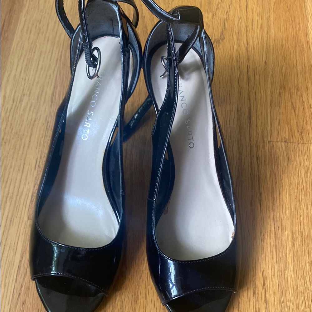 Franco Sarto Black Patent Leather Slingback Heels